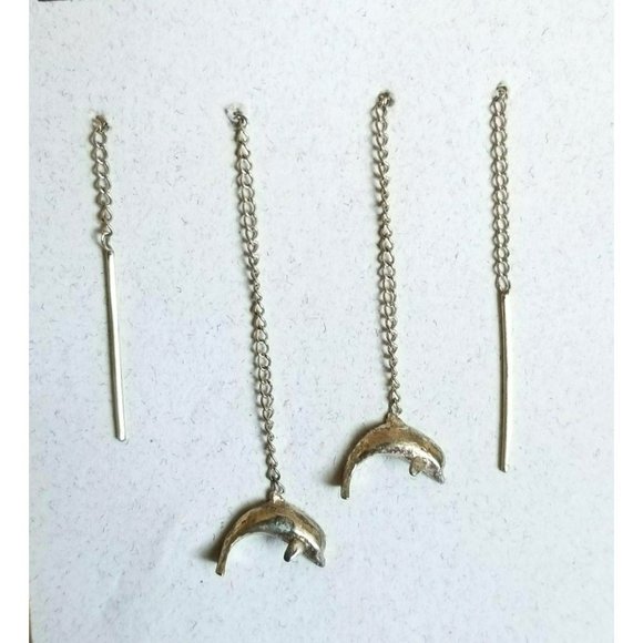 Sterling Silver Custom Dolphin Slider Earrings Threaders Custom Made LH2630 - Picture 2 of 3